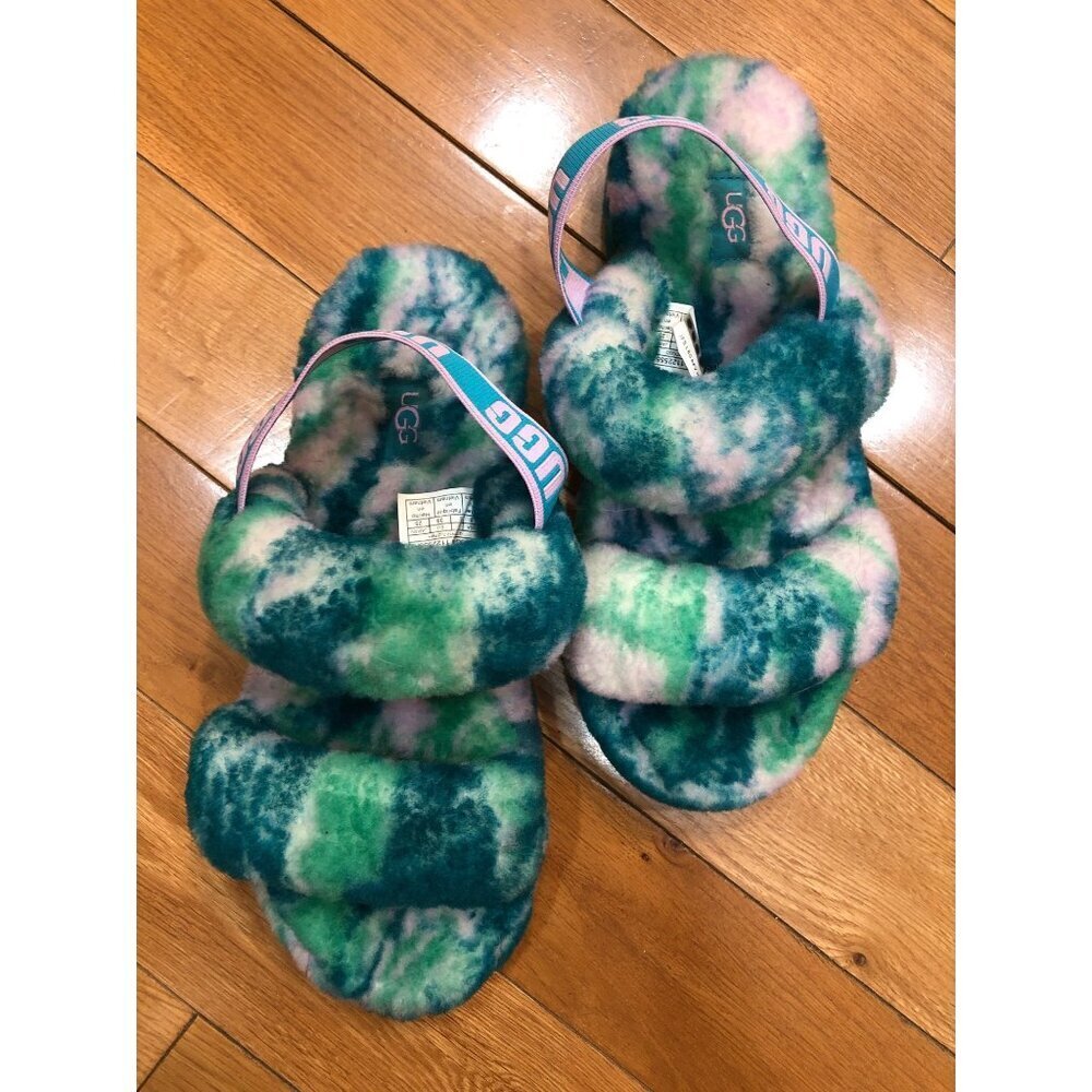 UGG Oh Yeah Marble Sheepskin Blue Green Slides - Side 8 - Picture 4 of 7